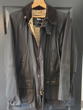 Barbour Bedale Black Waxed Cotton Field Jacket with Corduroy Collar